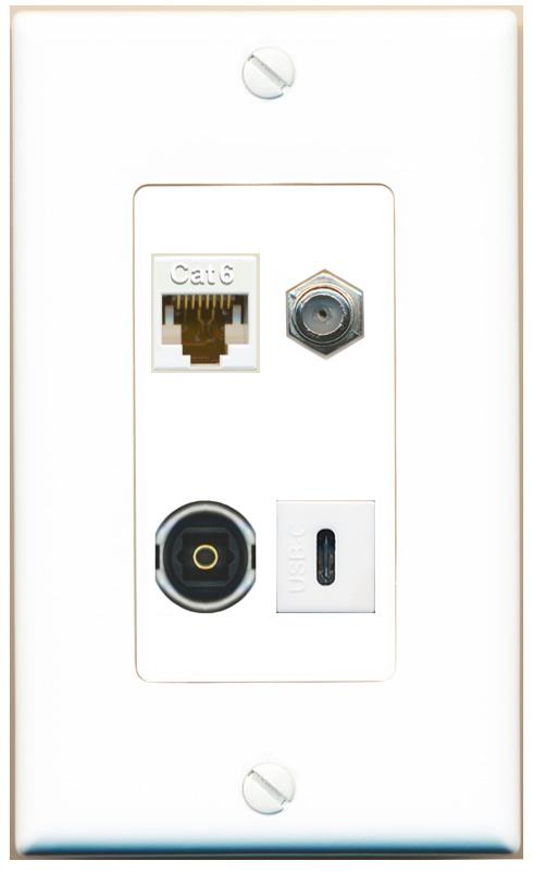 RiteAV CAT6 COAX TOSLINK USBC Wall Plate [White]