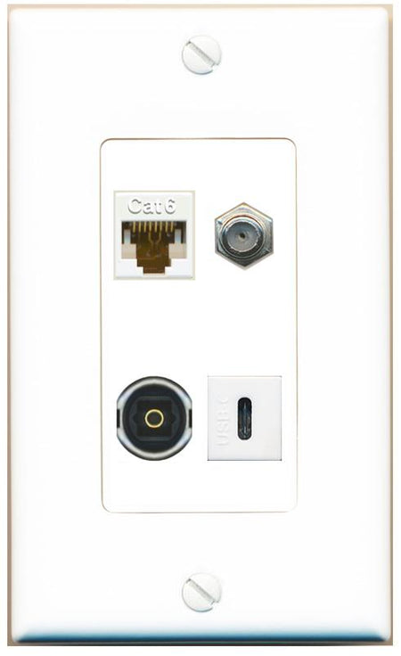 RiteAV CAT6 COAX TOSLINK USBC Wall Plate [White]