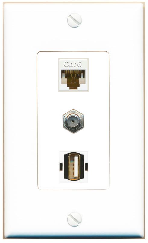 CAT6 COAX USB2 Wall Plate [White]