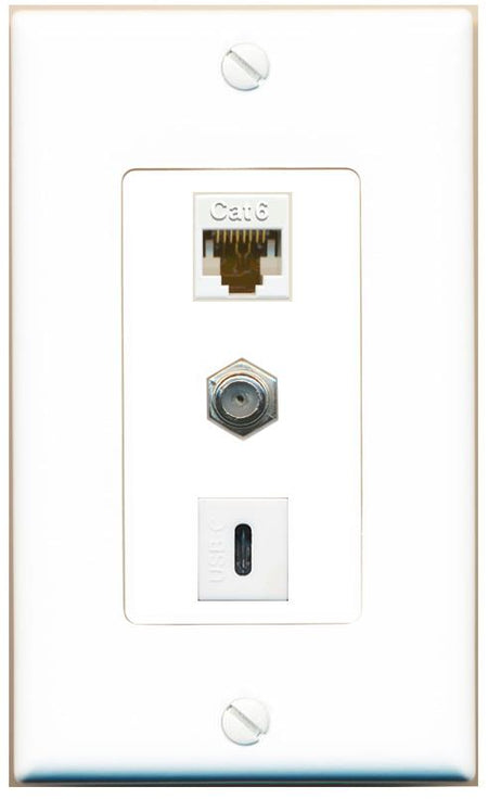 CAT6 COAX USBC Wall Plate [White]