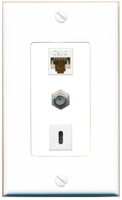 CAT6 COAX USBC Wall Plate [White]