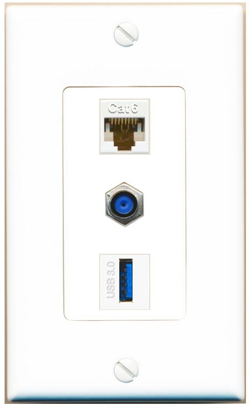 CAT6 F81 USB-3 Wall Plate [White]