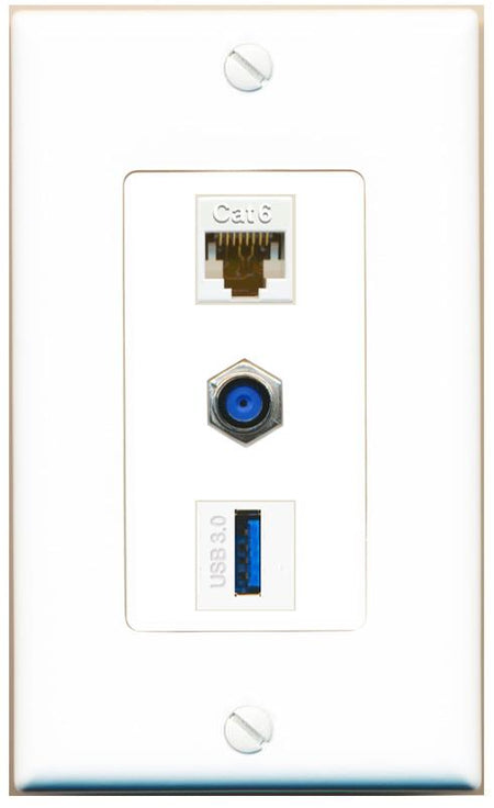 CAT6 F81 USB-3 Wall Plate [White]