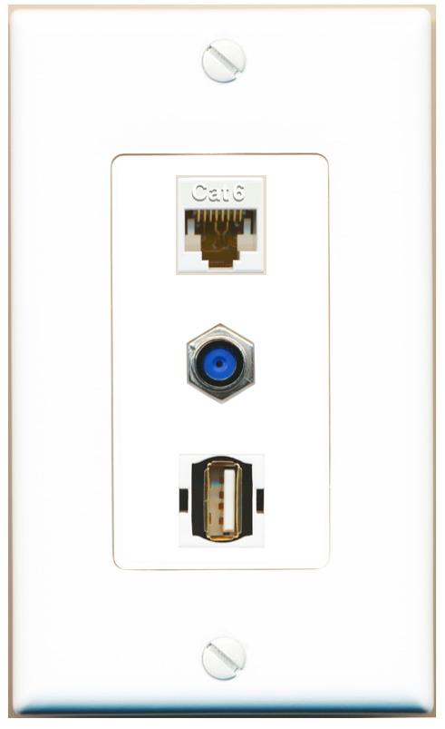 CAT6 F81 USB2 Wall Plate [White]