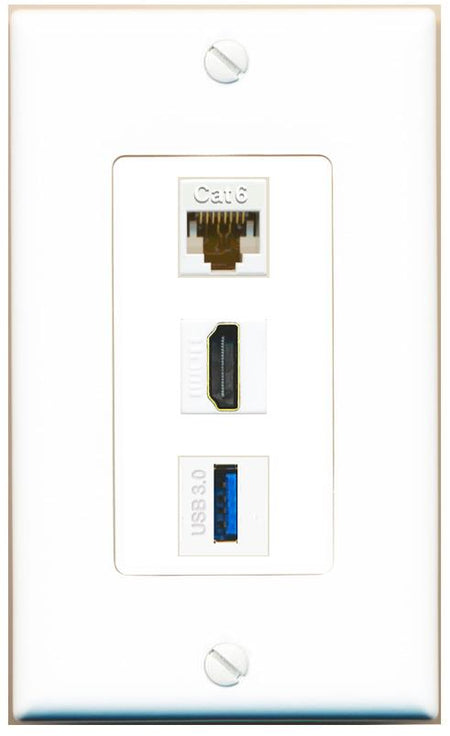 CAT6 HDMI USB-3 Wall Plate [White]