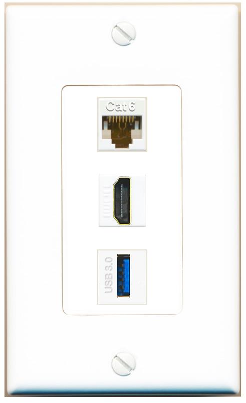 CAT6 HDMI USB-3 Wall Plate [White]