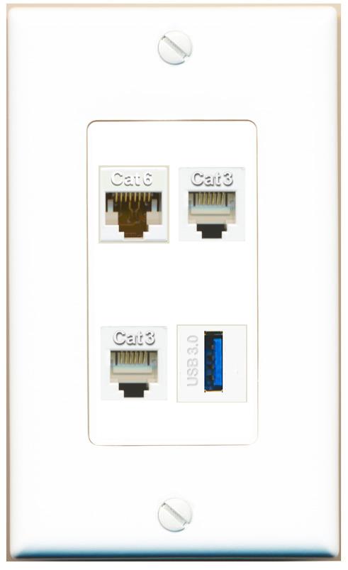 RiteAV CAT6 2 PHONE USB-3 Wall Plate [White]