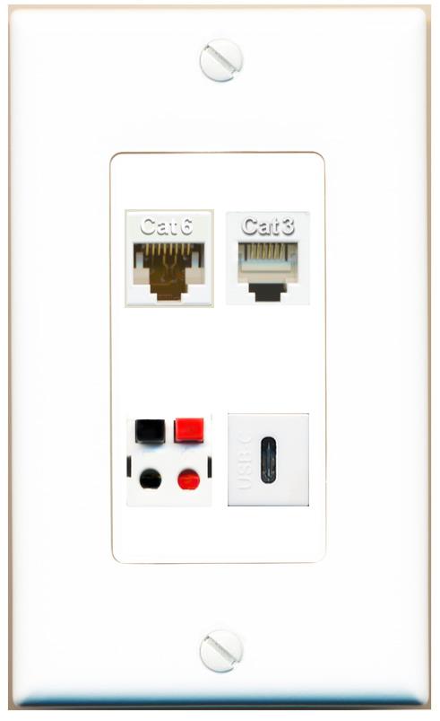 RiteAV CAT6 PHONE SPEAKER USBC Wall Plate [White]