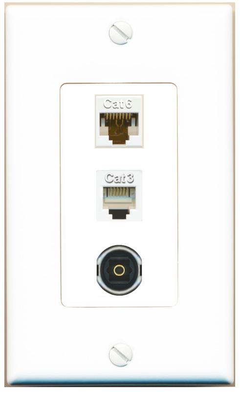 CAT6 PHONE TOSLINK Wall Plate [White]