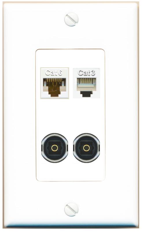 RiteAV CAT6 PHONE 2 TOSLINK Wall Plate [White]