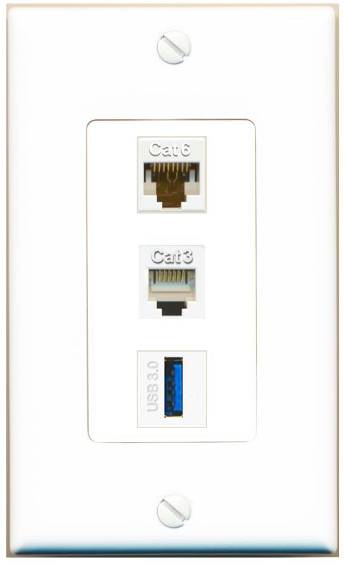 CAT6 PHONE USB-3 Wall Plate [White]