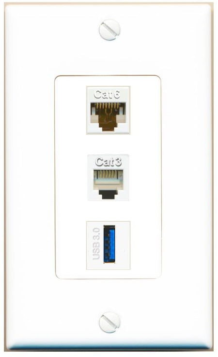 CAT6 PHONE USB-3 Wall Plate [White]