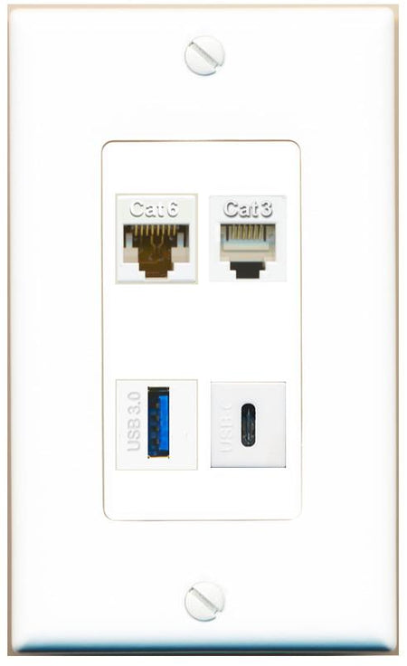 RiteAV CAT6 PHONE USB-3 USBC Wall Plate [White]