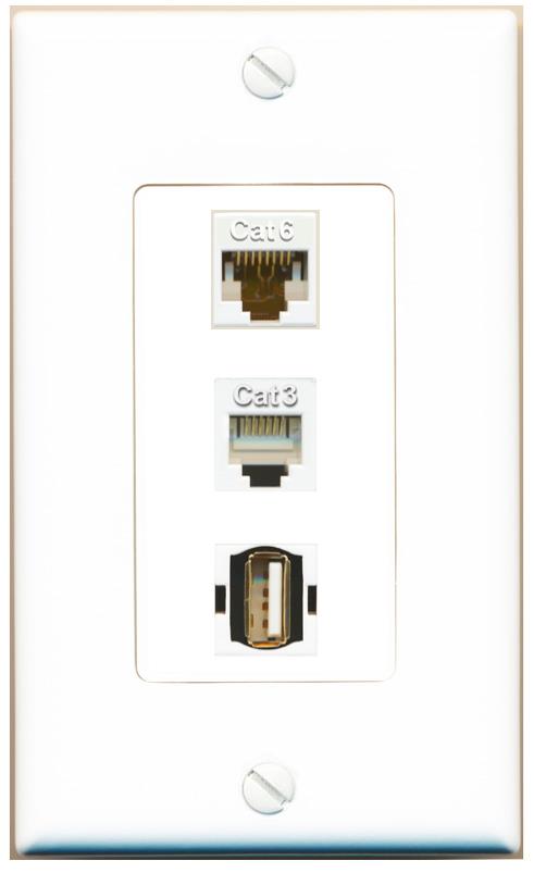 CAT6 PHONE USB2 Wall Plate [White]