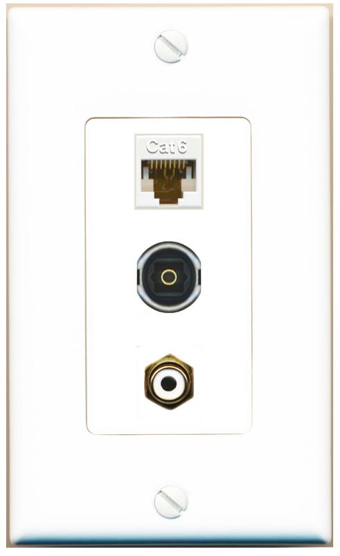 CAT6 RCA-WHITE TOSLINK Wall Plate [White]