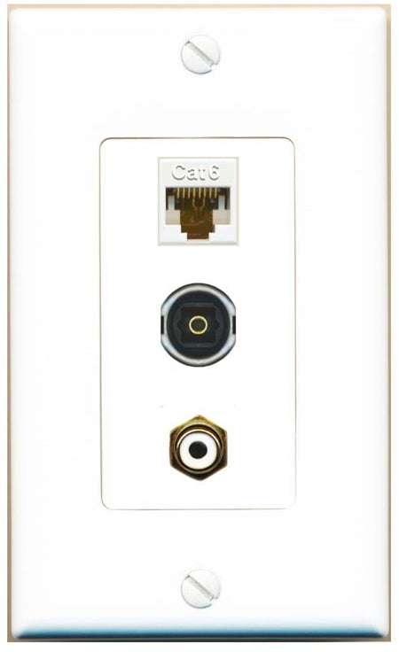CAT6 RCA-WHITE TOSLINK Wall Plate [White]