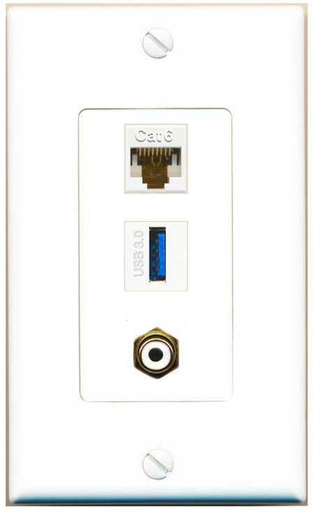 CAT6 RCA-WHITE USB-3 Wall Plate [White]