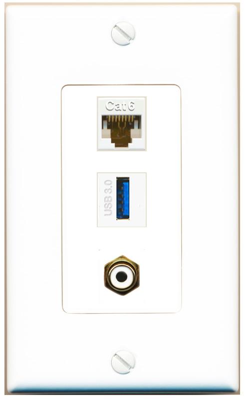 CAT6 RCA-WHITE USB-3 Wall Plate [White]