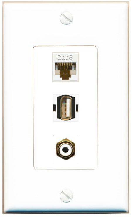 CAT6 RCA-WHITE USB2 Wall Plate [White]