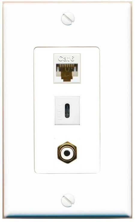 CAT6 RCA-WHITE USBC Wall Plate [White]