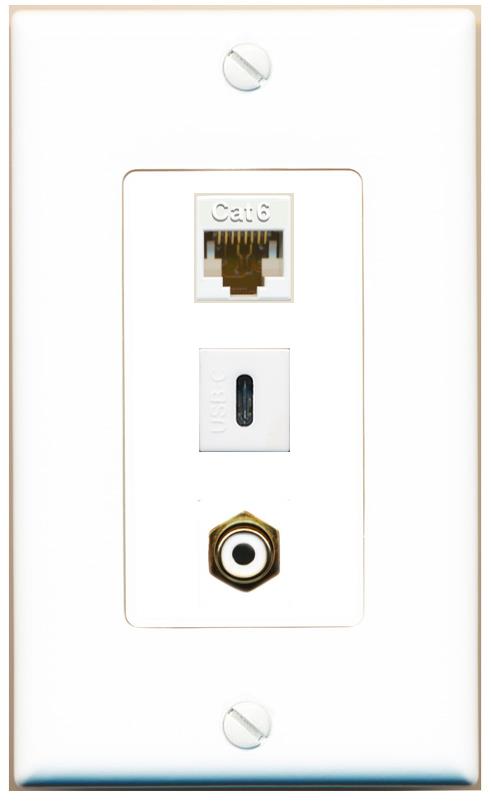 CAT6 RCA-WHITE USBC Wall Plate [White]