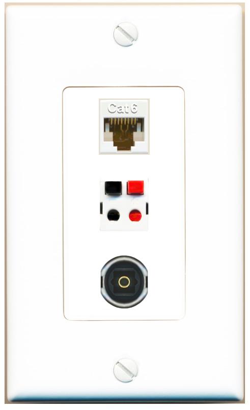 CAT6 SPEAKER TOSLINK Wall Plate [White]