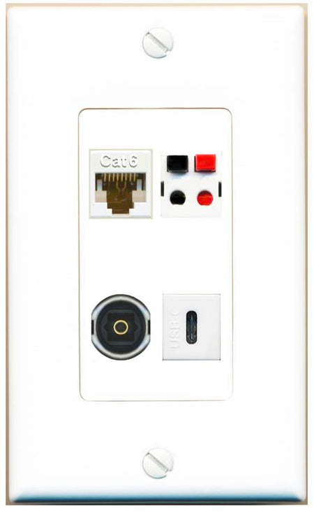 RiteAV CAT6 SPEAKER TOSLINK USBC Wall Plate [White]