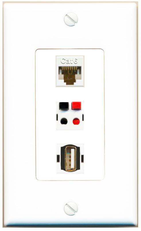 CAT6 SPEAKER USB2 Wall Plate [White]