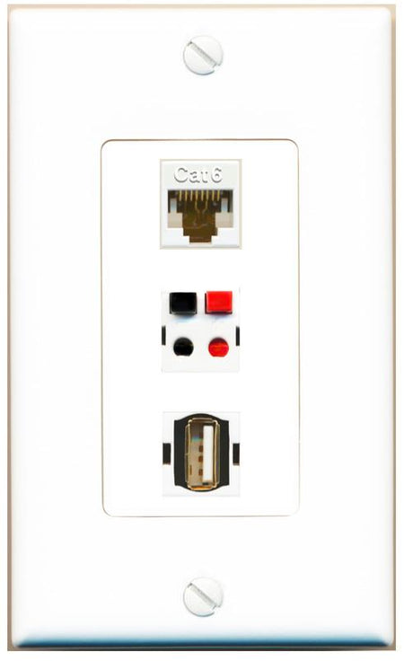 CAT6 SPEAKER USB2 Wall Plate [White]