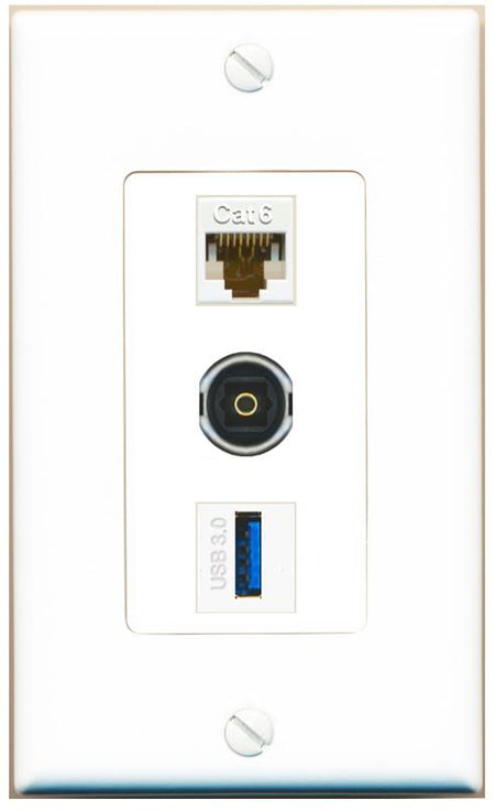 CAT6 TOSLINK USB-3 Wall Plate [White]