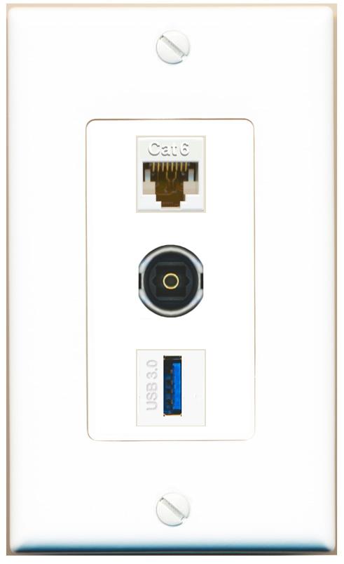 CAT6 TOSLINK USB-3 Wall Plate [White]