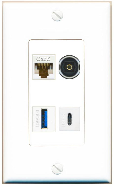 RiteAV CAT6 TOSLINK USB-3 USBC Wall Plate [White]