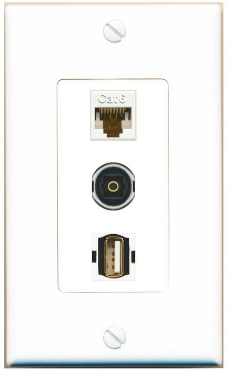 CAT6 TOSLINK USB2 Wall Plate [White]
