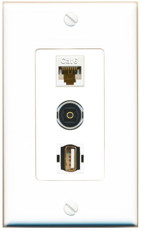 CAT6 TOSLINK USB2 Wall Plate [White]