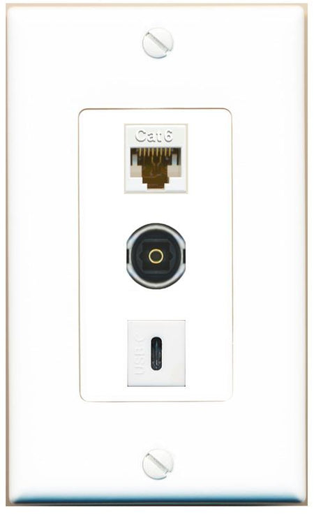 CAT6 TOSLINK USBC Wall Plate [White]