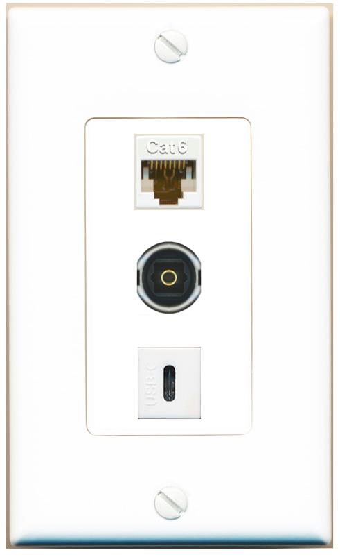 CAT6 TOSLINK USBC Wall Plate [White]