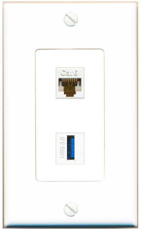 CAT6 USB-3 Wall Plate [White]