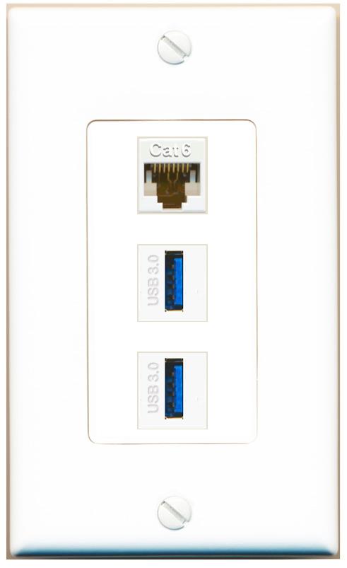 CAT6 2 USB-3 Wall Plate [White]