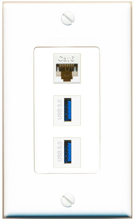CAT6 2 USB-3 Wall Plate [White]