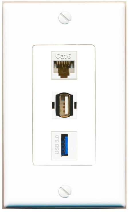 CAT6 USB-3 USB2 Wall Plate [White]