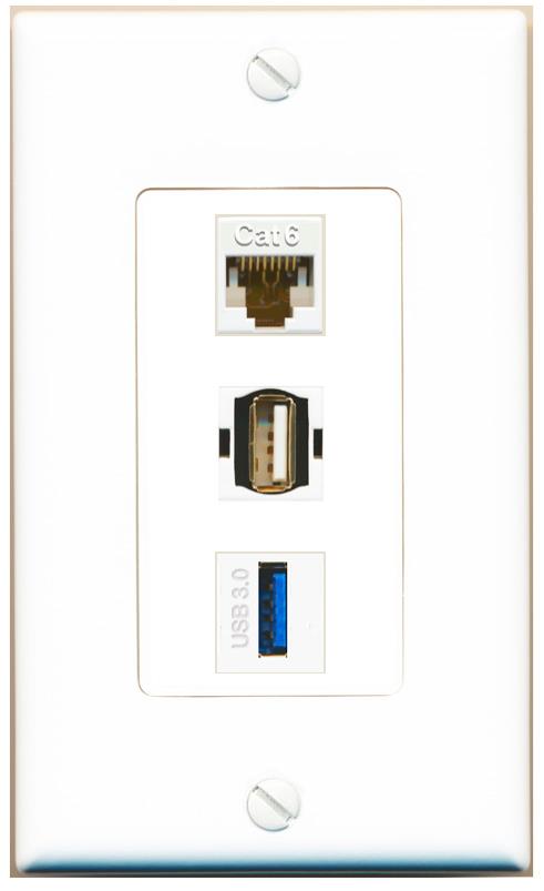 CAT6 USB-3 USB2 Wall Plate [White]