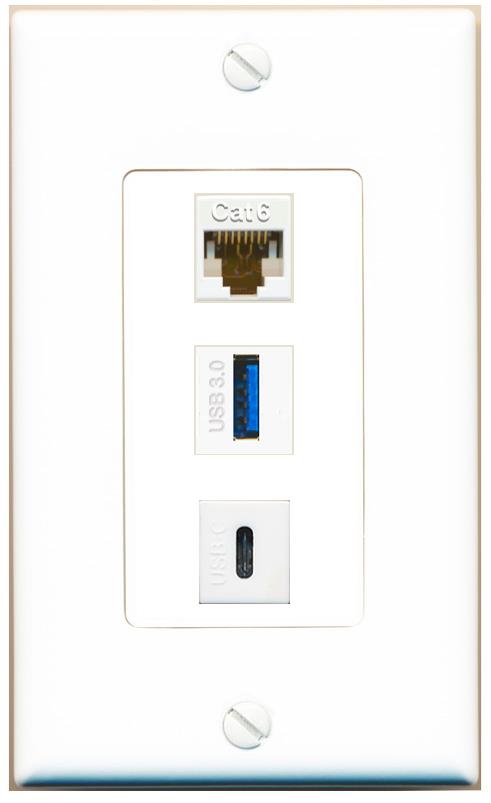 CAT6 USB-3 USBC Wall Plate [White]