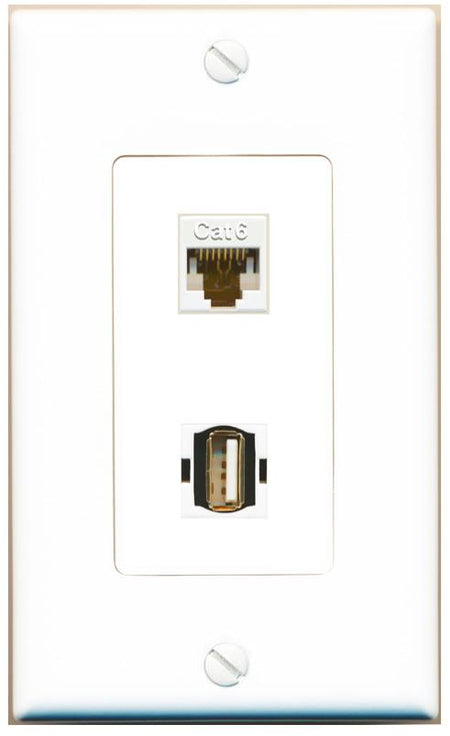 CAT6 USB2 Wall Plate [White]