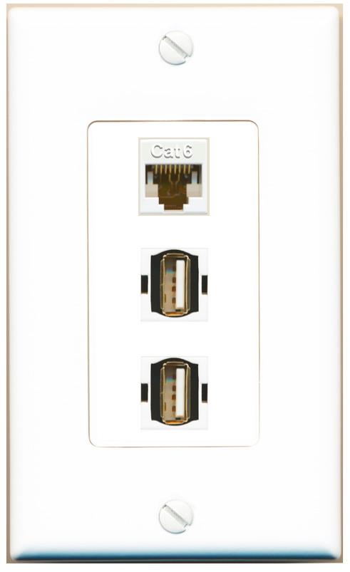 CAT6 2 USB2 Wall Plate [White]