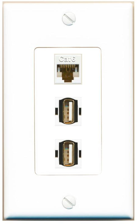 CAT6 2 USB2 Wall Plate [White]