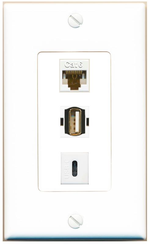 CAT6 USB2 USBC Wall Plate [White]