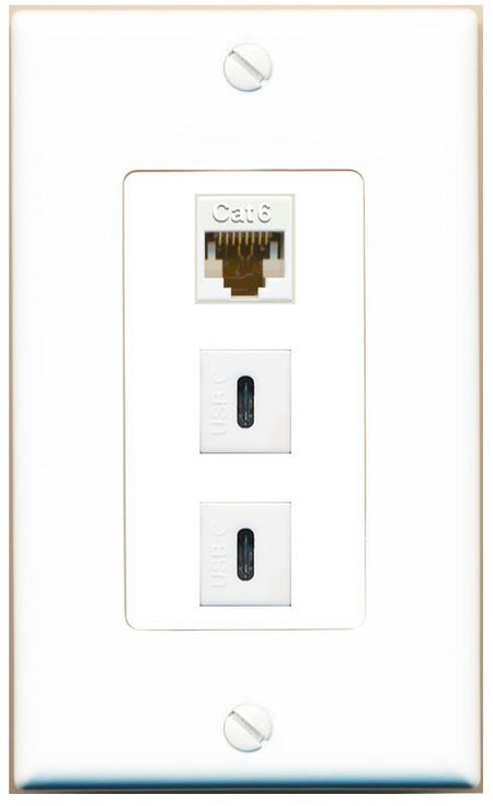 CAT6 2 USBC Wall Plate [White]