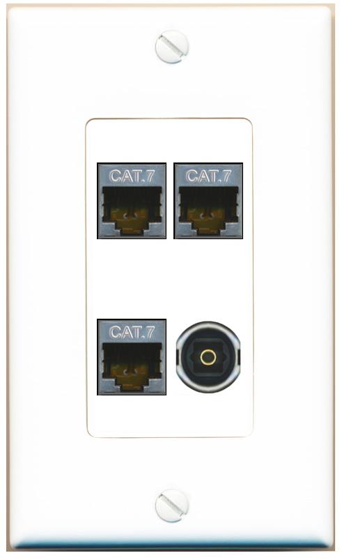 RiteAV 3 CAT7 TOSLINK Wall Plate [White]