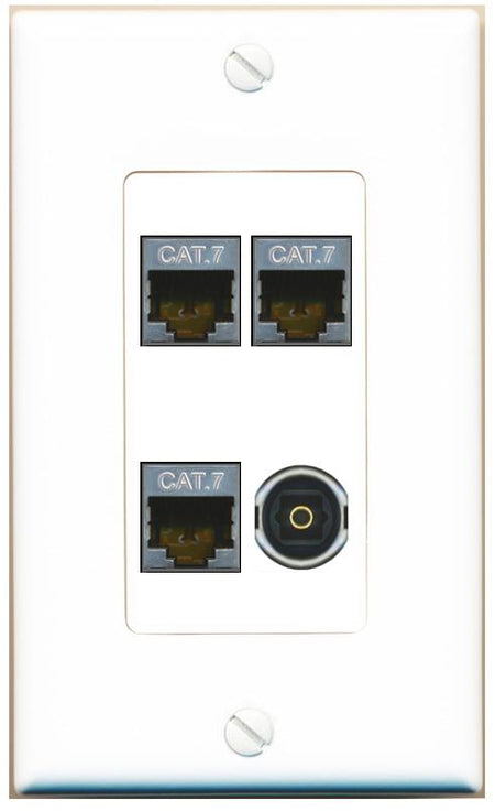 RiteAV 3 CAT7 TOSLINK Wall Plate [White]