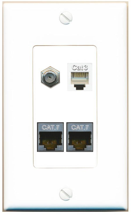 RiteAV 2 CAT7 COAX PHONE Wall Plate [White]